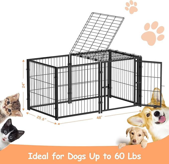 Mr IRONSTONE Dog Crate Small Dog Kennel Dog House Indoor Dog Cage for Small Medium Large Dogs, Puppy Dog Playpen, Pet Cage, 24" H x 48" L