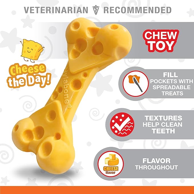 Nylabone Power Chew Cheese Bone Dog Chew Toy, Cute Dog Toys for Aggressive Chewers, Cheese Flavor, X-Large/Souper (1 Count)