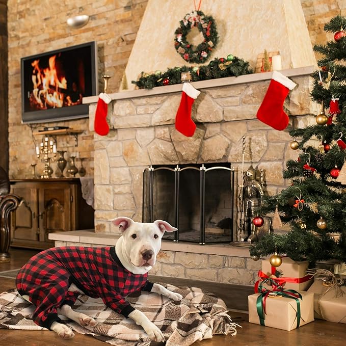 Tooth & Honey Pit Bull Pajamas – Buffalo Plaid Lightweight Pullover with Full Coverage – Updated Fit Dog PJs