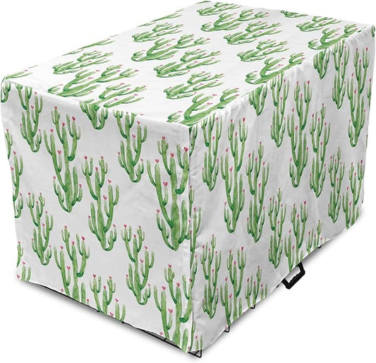 Ambesonne Watercolor Flowers Dog Crate Cover, Cactus Plants Exotic Climate Botanical Branches Mother Nature, Easy to Use Pet Kennel Cover for Small Dogs Puppies Kittens, 18 Inch, Fern Green