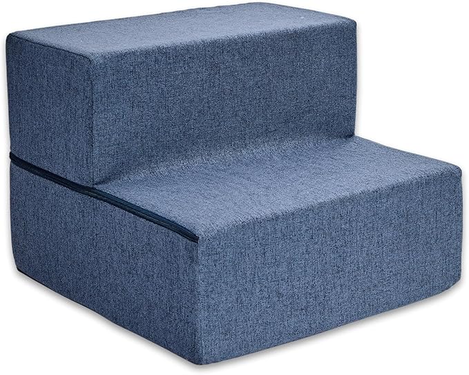 Best Pet Supplies Portable Foldable Foam Pet Stairs/Steps for Couch, Sofa, and High Bed, Non-Slip Bottom Balanced Paw Safe - Navy Blue, Foldable 2-Step (H: 12")