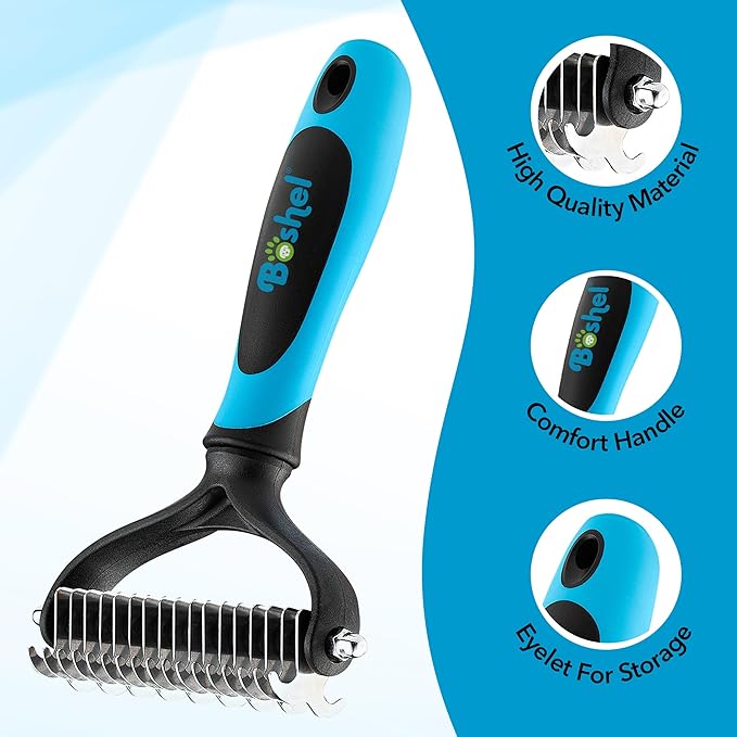 BOSHEL Dematting Comb for Dogs - Undercoat Rake for Dogs, Cat Deshedding Tool, Rake Brush Dematting Tool, Dog Undercoat Brush, Dematting Comb for Cats, Dog Hair Mat Remover, Dematting Brush for Pets