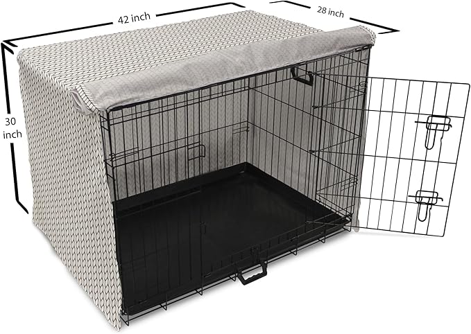 Lunarable Taupe and White Dog Crate Cover, Traditional Nordic Design with Geometric Motifs in Vertical Order, Easy to Use Pet Kennel Cover for Medium Large Dogs, 42 Inch, White Taupe
