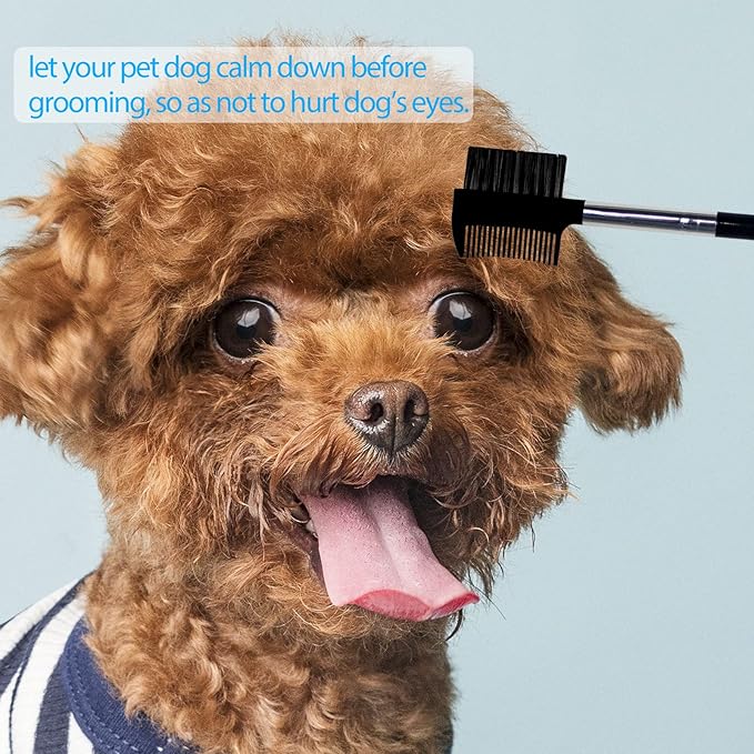 BLMHTWO Dog Grooming Comb Set: Double-Head Facial Brush and Tear Stain Removal Tool for Small Pets (Black)