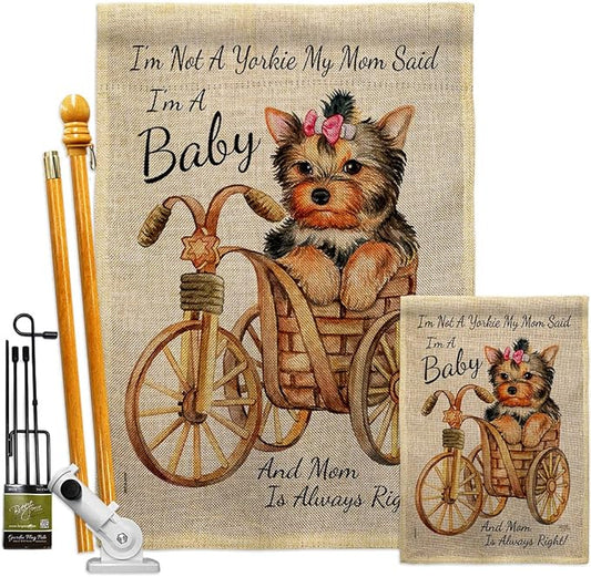 Breeze Decor Not Yarkie, I'm Baby Burlap Garden House Flag-Kit Dog Puppy Spoiled Paw Canine Fur Pet Nature Farm Animal Creature Decoration Banner Small Yard Gift Double-Sided, Made in USA