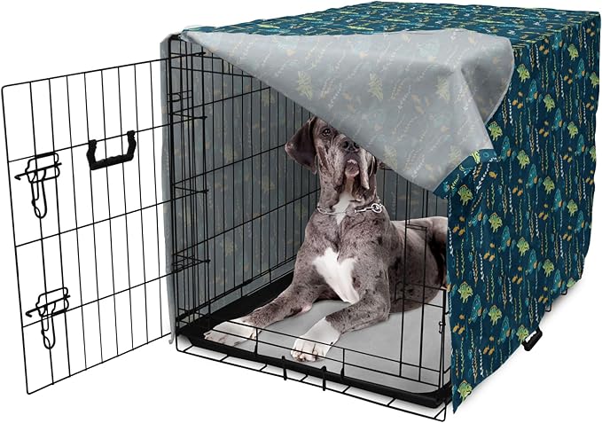 Lunarable Jurassic Dog Crate Cover, Evolution Marine Dinosaurs and Nautical Foliage Animal, Easy to Use Pet Kennel Cover for Medium Large Dogs, 48 Inch, Petrol Blue Pale Green