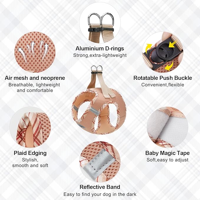 BEAUTYZOO Dog Harness and Leash Set for Small Medium Dogs,No Pull Step-in Harness for Puppy S M Sized Dogs and Cats,Air Mesh Adjustable Breathable Soft No Chock Escape Proof Vest Harnesses,Beige XL