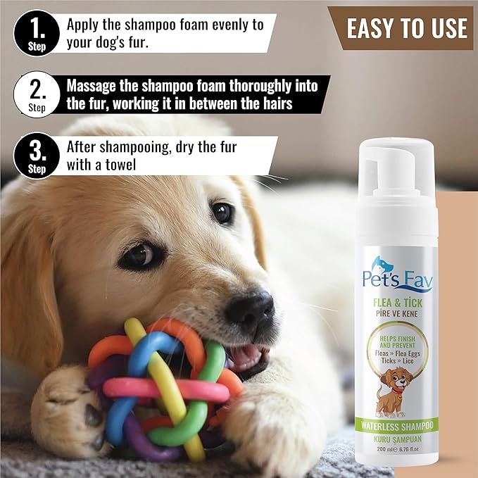 Flea and Tick Waterless Dog Shampoo - Natural Dry Foam Shampoo for Dogs and Puppies