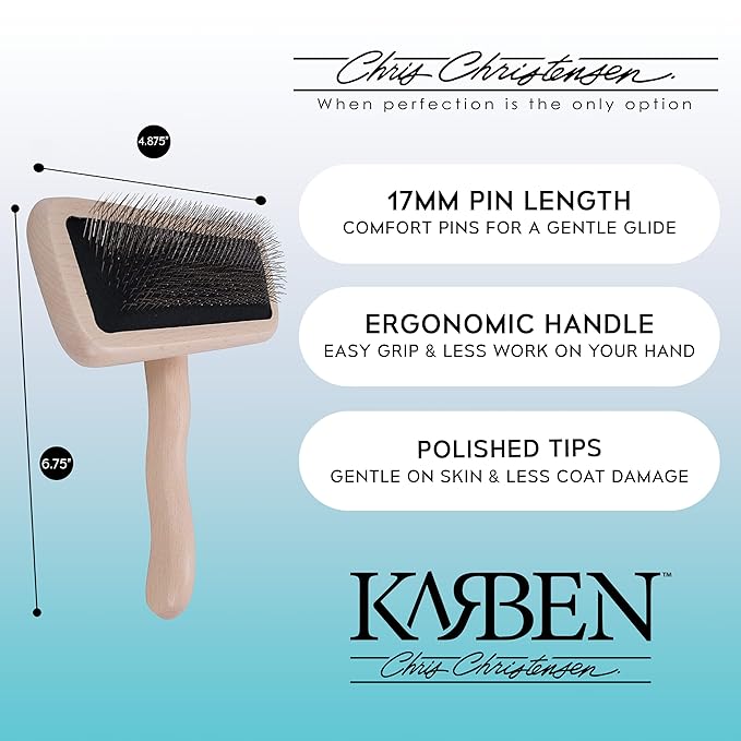 Chris Christensen Karben III Slicker Brush for Dogs, Groom Like a Professional, Ideal For All Coat Types, Remove Shedding Coat, Tangles and Dead Undercoat, 17 mm Stainless Steel Pins, Medium