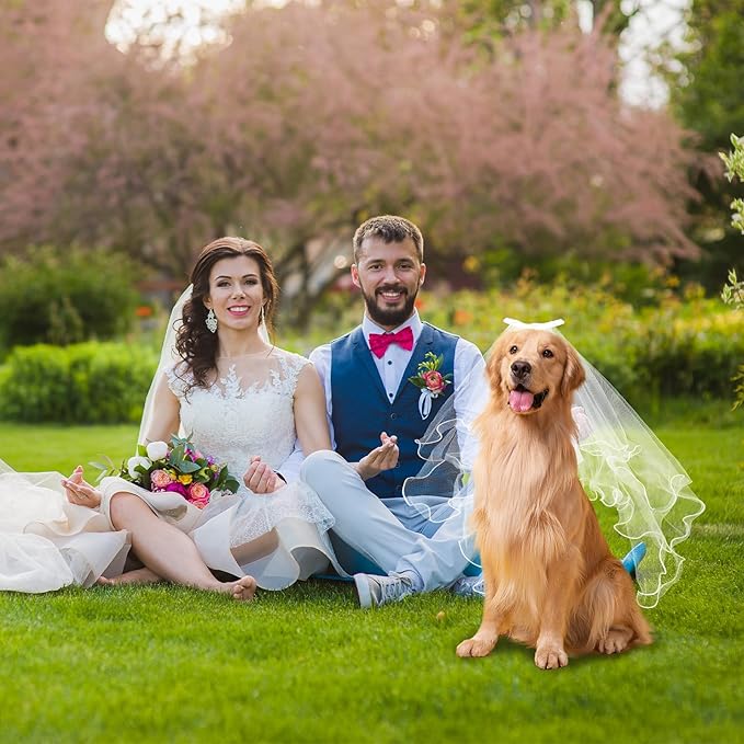 Wedding Veil for Dogs, Large Dog Veil Dress Dog Wedding Outfit with Clip Bride Costume Veil Dog Wedding Bandana Comfortable Dog Flower Girl Dress Dog Bridesmaid Dress Headwear for Wedding Party