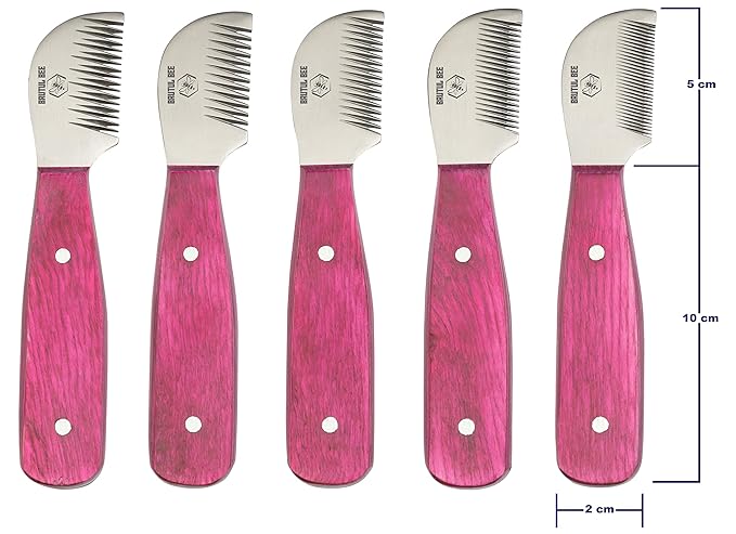 Bee Dog Grooming Coat Stripping Knife Stripper Trimmer Tool Wooded Handle Stripping Knives Set of 5 in Stainless Steel Non-Slip Tools for Grooming Dogs (PINK)