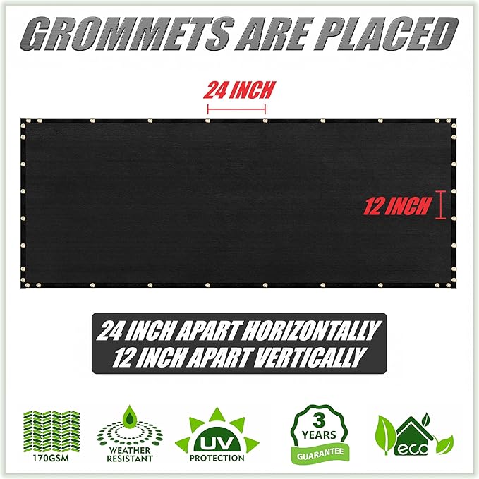 ColourTree 7' x 29' Black Custom Size Shade Cloth with Grommets - 90% Sunblock, Durable Mesh Fabric Tarp for Dog Kennel Cover, Fence Privacy Screen, Greenhouse, Chicken Coop & Pet Playpen
