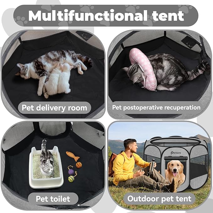 Dog Cat Playpen Indoor Outdoor for Puppy Pet Dogs Cat Recovery After Surgery, Dog Tent Crates Cage Indoor/Outdoor, Portable Pop Up Dog Kennel with Carrying Case for Travel (Premium Grey, Large)