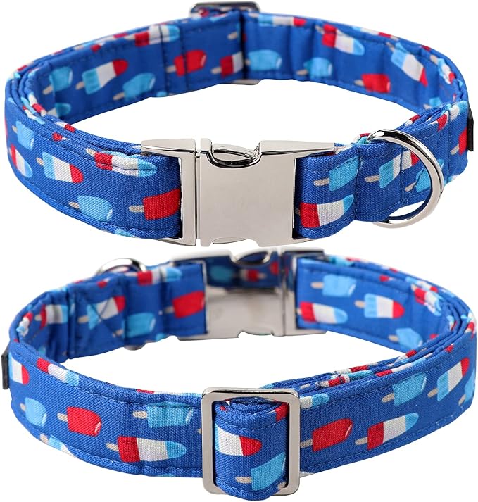 Lionet Paws Patriotic Dog Collar with Bowtie, 4th of July, Soft and Comfortable Adjustable Summer Popsicle Bowtie Collar for Puppies and Cats Male Female Gift, XXS, Neck 7-11 inches