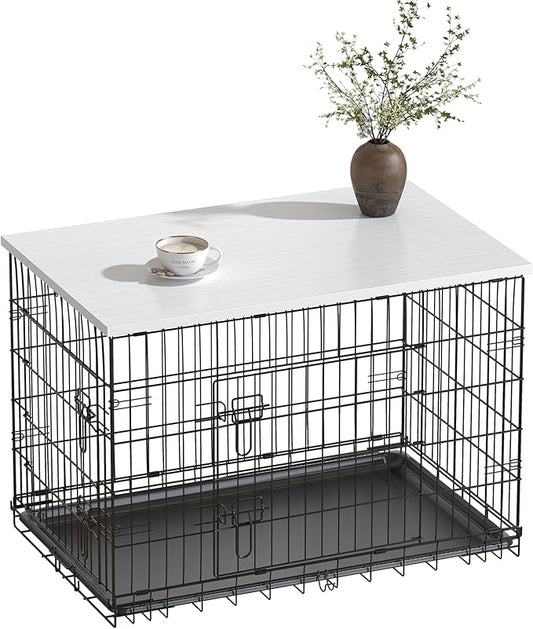 Piskyet Dog Crate Topper Wood Countertop for 48 42 36 30 24 inch Dog Cage, Dog Crate Cover,Dog Kennel Topper(Crate Not Include) (White, for 36 Inch Crate)