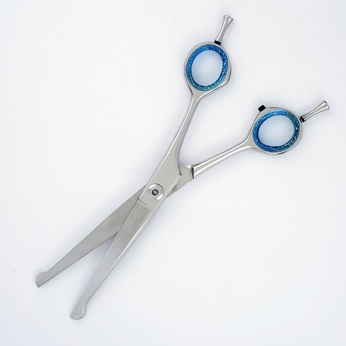 7" Downward Curved,Professional Pet Grooming Scissors, Double Finger Rest, Ball Round Tip