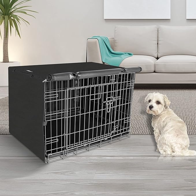 Dog Crate Cover, Dogs Kennel Covers Universal Fit for 24 Inch Wire Crate, Lightweight 600D Polyester Fabric with Double Door,Black