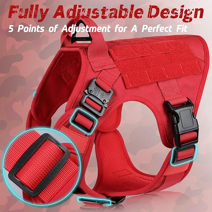 rabbitgoo Tactical Dog Harness for Large Dogs, Heavy Duty Dog Harness with Handle, No-Pull Service Dog Vest Large Breed, Adjustable Military Dog Vest Harness for Training Hunting Walking, Red, S