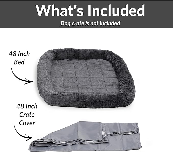 New World Dog Crate Comfort Kit by, Matching Dog Crate Cover & Dog Bed to Make Your Dogs Crate Their Home, Compatible with Midwest Homes for Pets & New World Dog Crates, Fits 48-Inch Dog Crate, Gray
