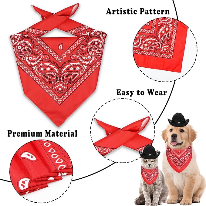 Dog Halloween Costumes, Dog Cowboy Costume Halloween Pet Cowboy Hat Bandana Scarf for Small Medium Large Dogs Pets (Black Hat & Red Bandana, Small)