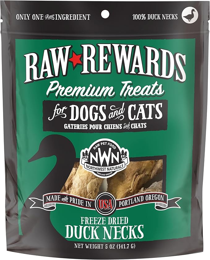 Northwest Naturals Raw Rewards Freeze-Dried Duck Neck Treats for Dogs and Cats - Whole Neck - Healthy, 1 Ingredient, Human Grade Pet Food, All Natural - 5 Oz