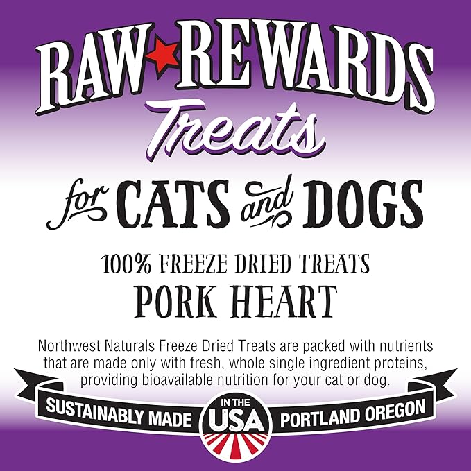 Northwest Naturals Raw Rewards Freeze-Dried Pork Heart Treats for Dogs and Cats - Bite-Sized Pieces - Healthy, 1 Ingredient, Human Grade Pet Food, All Natural - 3 Oz (Pack of 3)