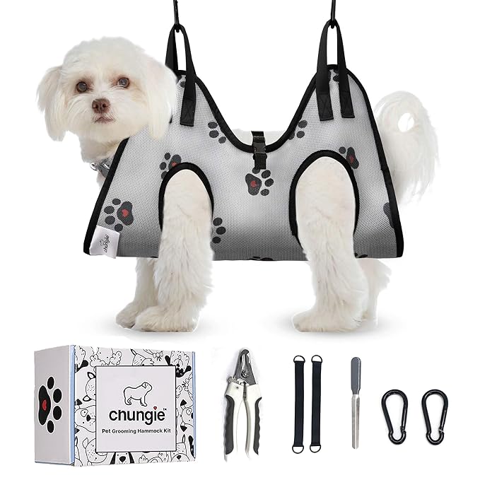 Dog Grooming Hammock for Small Pets – Pet Restraint for Nail Trimming with Pet Nail Clipper – Dog Sling for Grooming, Pet Hammock for Nail Cutting & Grooming Harness (Legs Spacing: 9-12”)/Max W:30lb)