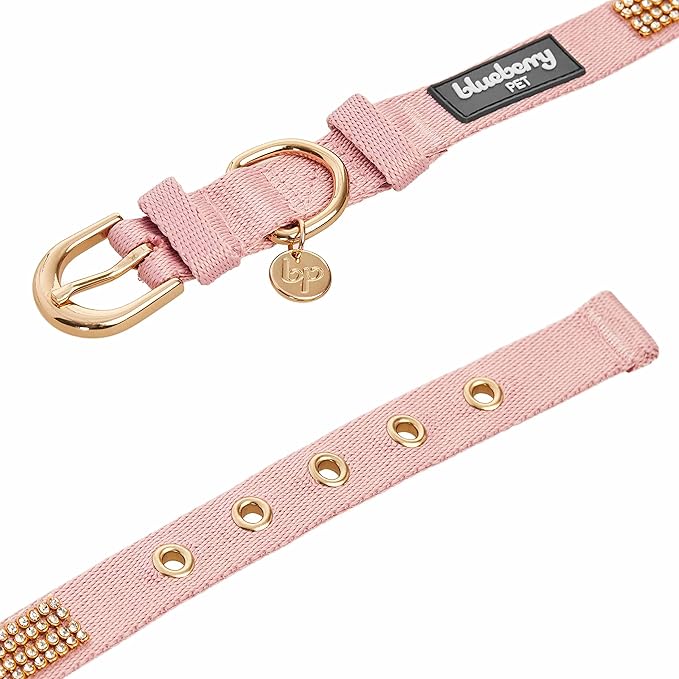 Blueberry Pet Sparkling Rhinestone Adjustable Dog Collar with Metal Buckle, Baby Pink, Neck 17-20.5", for Large Breed