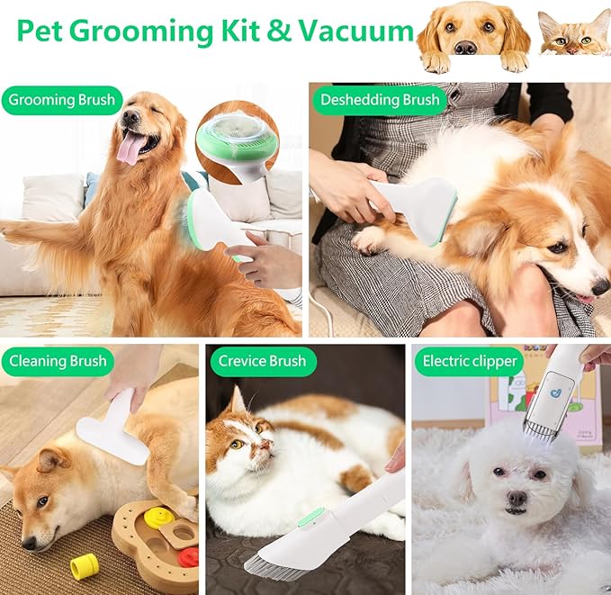 Garvee Pet Grooming Kit with 2L Vacuum Suction 99% Pet Hair, Professional Quiet Dog Grooming Vacuum Kit with 5 Grooming Tools for Dogs Cats and Other Animals