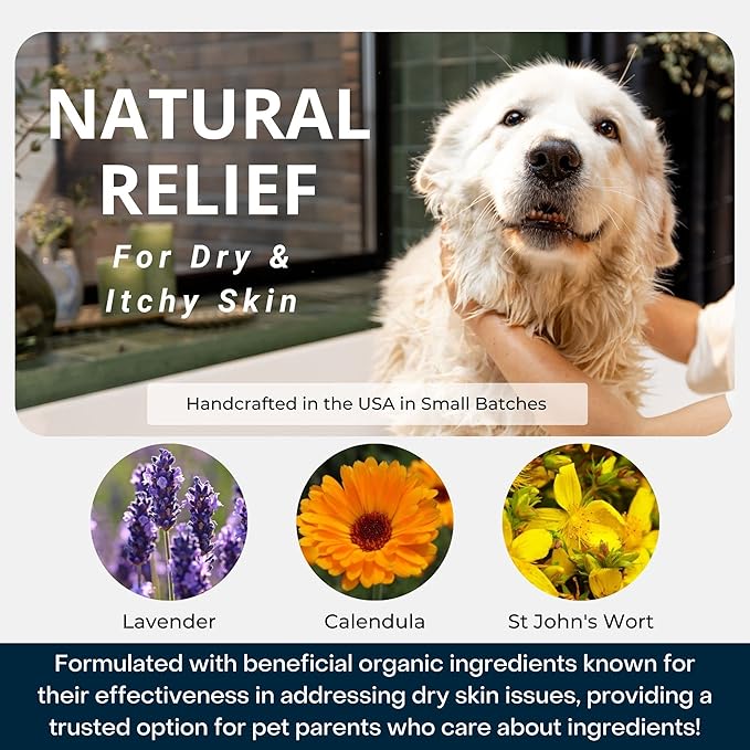 Calm All Natural Lavender Dog Shampoo - Organic Dog Shampoo for Dry Itchy Skin - Calming and Hypoallergenic for Sensitive Skin - Concentrated - USA