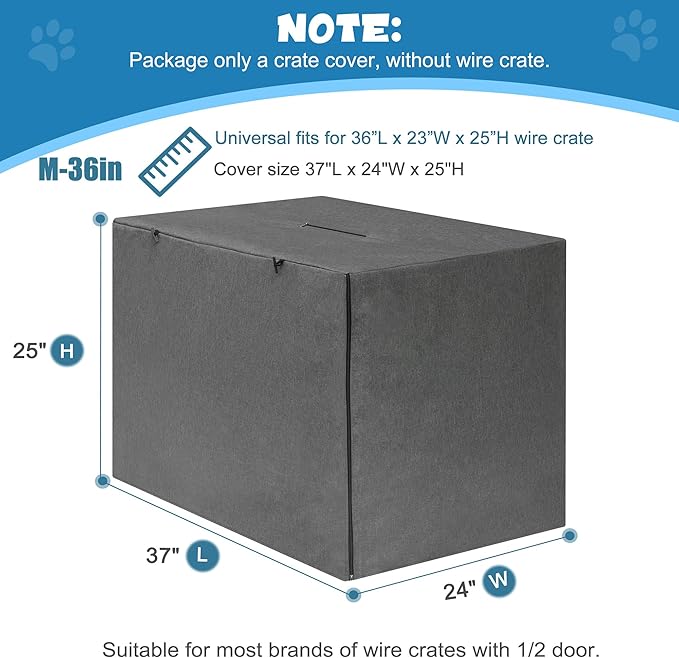 Deblue Grey 36 inches Dog Crate Cover, Heavy Duty Polyester Pet Kennel Covers Universal Fit for 1 2 Doors Standard Metal Crate (Grey)