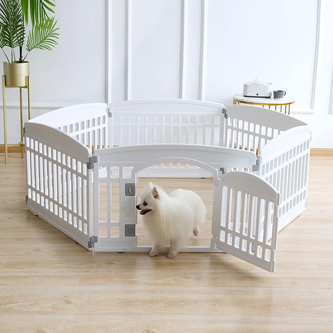 Pet Playpen for Dogs Heavy Plastic Puppy Exercise Pen Indoor Outdoor Small Pets Fence Puppies Folding Cage 6 Panels for Puppies and Small Dogs House Supplies (White 6*Panel)