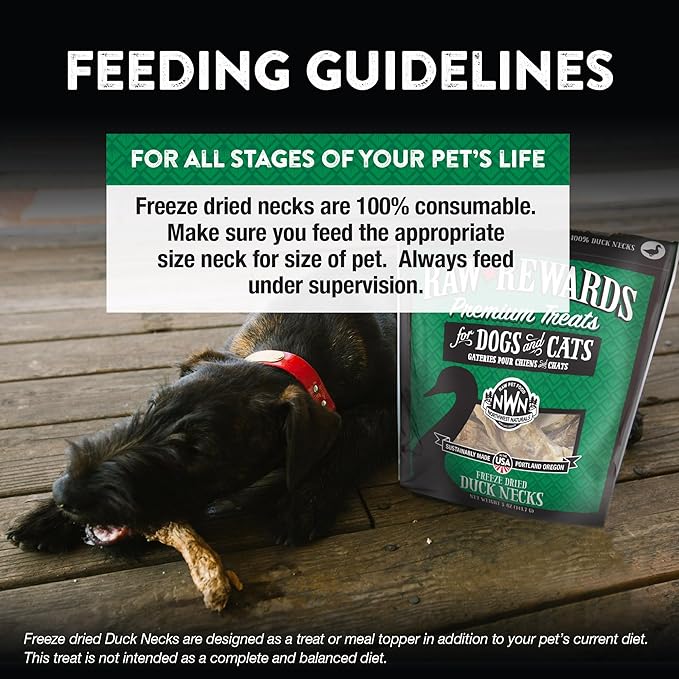 Northwest Naturals Raw Rewards Freeze-Dried Duck Neck Treats for Dogs and Cats - Bite-Sized Pieces - Healthy, 1 Ingredient, Human Grade Pet Food, All Natural - 5 Oz (Pack of 3)