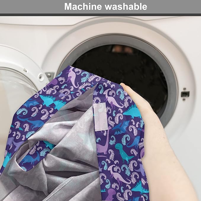 Lunarable Jurassic Dog Crate Cover, Abstract Cartoon Dinosaur Pattern Ferns Caricature Style Creatures Prehistoric, Easy to Use Pet Kennel Cover for Cats & Medium Dogs, 24 Inch, Blue Purple