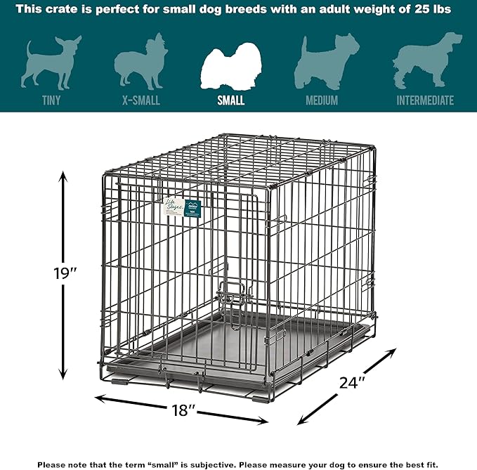 MidWest Homes for Pets Small Dog Crate | Midwest Life Stages 24' Folding Metal Dog Crate | Divider Panel, Floor Protecting Feet, Leak-Proof Dog Pan | 24L x 18W x 19H Inches, Small Dog Breed