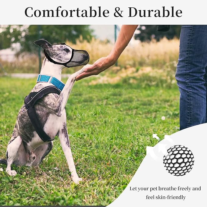 Black Dog Muzzle, Breathable Muzzle for Large Dogs to Prevent Barking Biting Chewing, Reflective & Adjustable Basket Muzzle with Air Mesh for Doberman Black XL