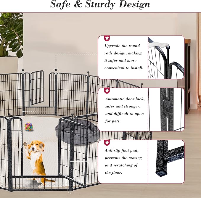 Dog Playpen 32 inch 16 Panels Indoor Outdoor Dog Pen for Medium/Small Dogs Heavy Duty Metal Dog Fence Outdoor for Yard, Puppy Playpen with Door Portable Pet Fence for RV Camping Yard