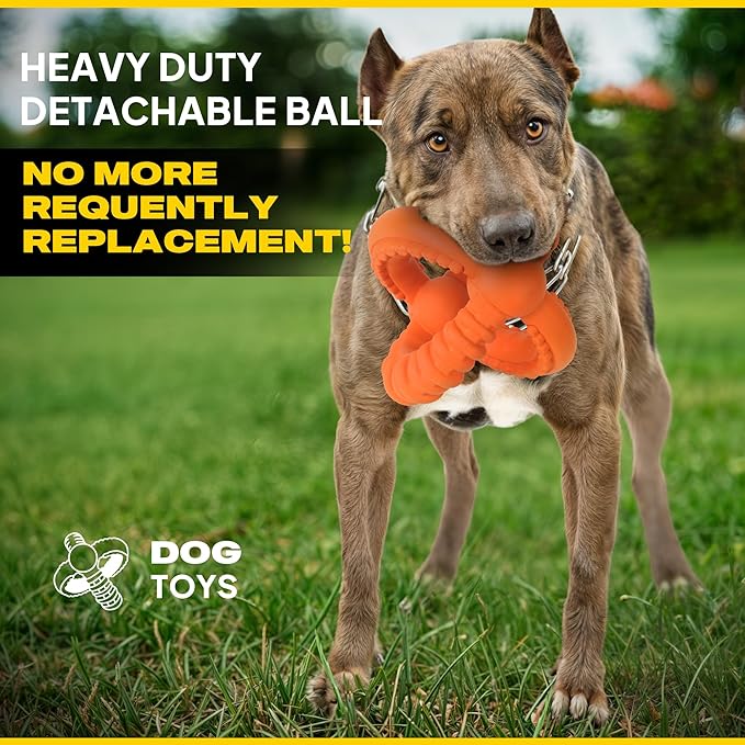 Fida Dog Chew Toys for Aggressive Chewers, 3-in-1 Indestructible Interactive Dog Toys, Unique Detachable Natural Rubber Dog Balls Tug &Fetch Toys for Large Dogs & Medium Dogs(Orange, L)