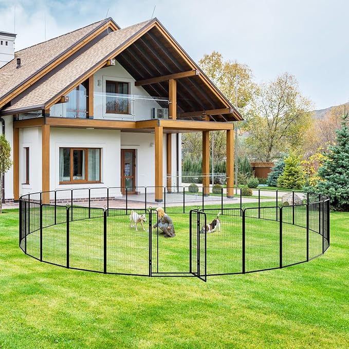 Dog Playpen Outdoor Extra Wide 32 Panels Heavy Duty Dog Fence 47" Height Anti-Rust with Doors Portable for RV Camping Yard, Total 84FT, 561 Sq.ft, Snowy Black