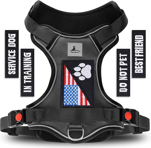 Service Dog Harness, No Pull Pet Harness with 2 Leash Clips, Reflective Adjustable No Choke Dog Vest with 5 PCS Patches,Vest Harness with Easy Control Handle Walking,Hiking,Training