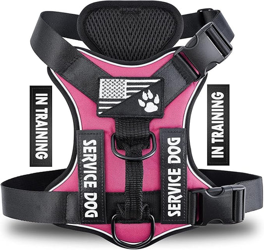Demigreat Service Dog Harness, Reflective Dog Vest Harness with 5 PCS Patches, Adjustable Soft Oxford Pet Harness, Inner Layer Mesh, Easy to Control for Dogs
