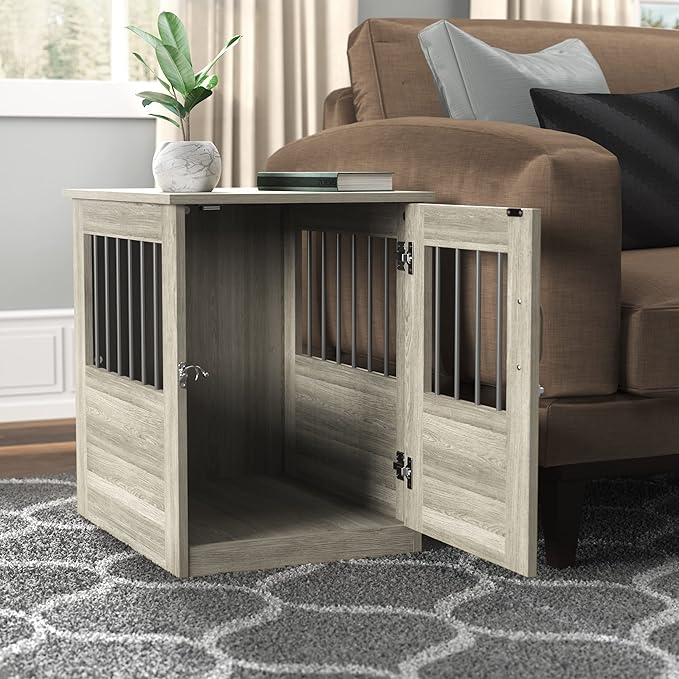 ClosetMaid Pet Crate End Table Furniture for Small Dogs or Cats Under 12 lbs, Earth Gray Wood Grain Finish