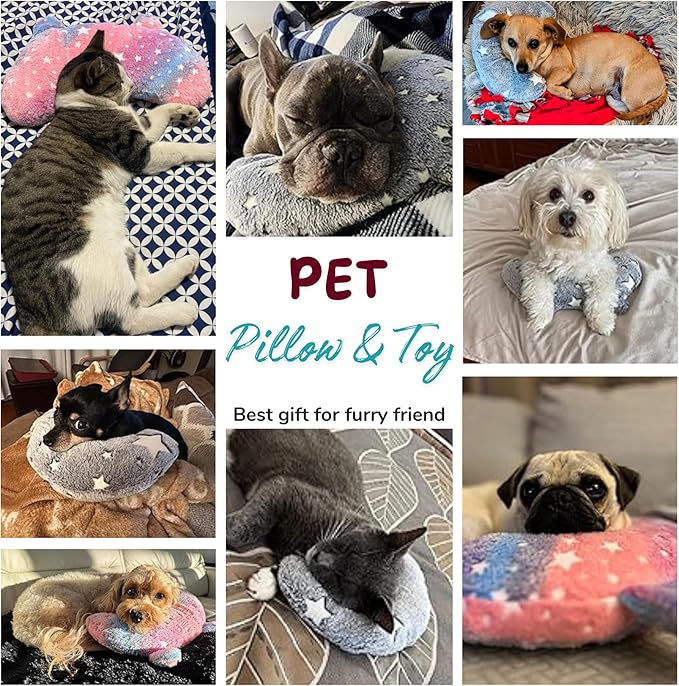 Pillow for Cats, Small Dog Neck Pillow Soft Fluffy Pet Calming Toy Half Donut Cuddler, U-Shaped Pillow for Pet, Joint Relief Sleeping Improve (Small, Blue)