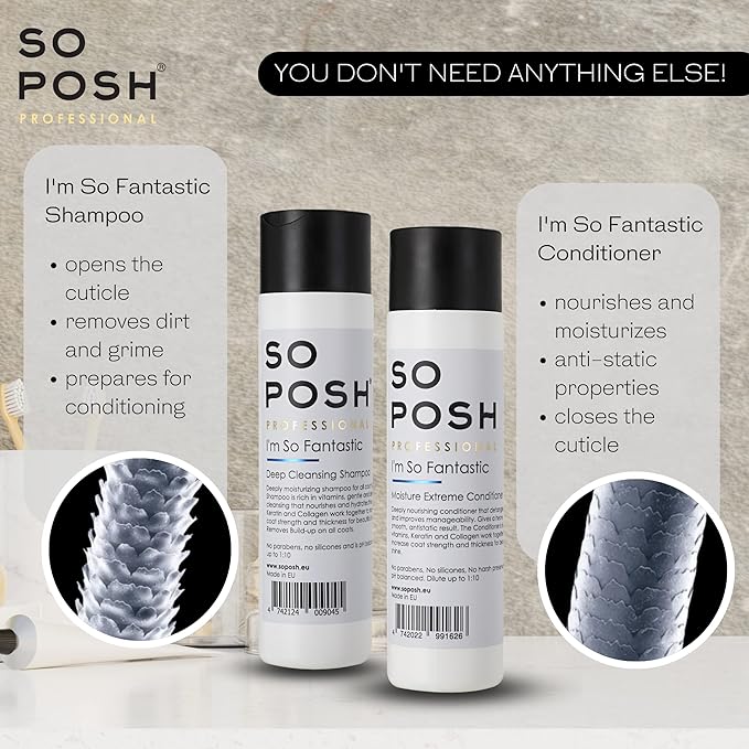 So Posh I’m So Fantastic Dog Shampoo - Deep Cleansing Shampoo, with Collagen & Keratin & Optical Brighteners, Suitable for All Breeds, Sulfate & Paraben Free, 1:10 Concentrate. 8.4 Oz