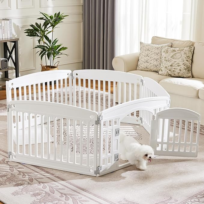Dog Playpen 6-Panel 24" | Safe & Secure Indoor/Outdoor Pet Fence | Folding & Portable | 35 x 35 x 24IN, Ideal for Small to Medium Dogs | Easy to Clean （White）