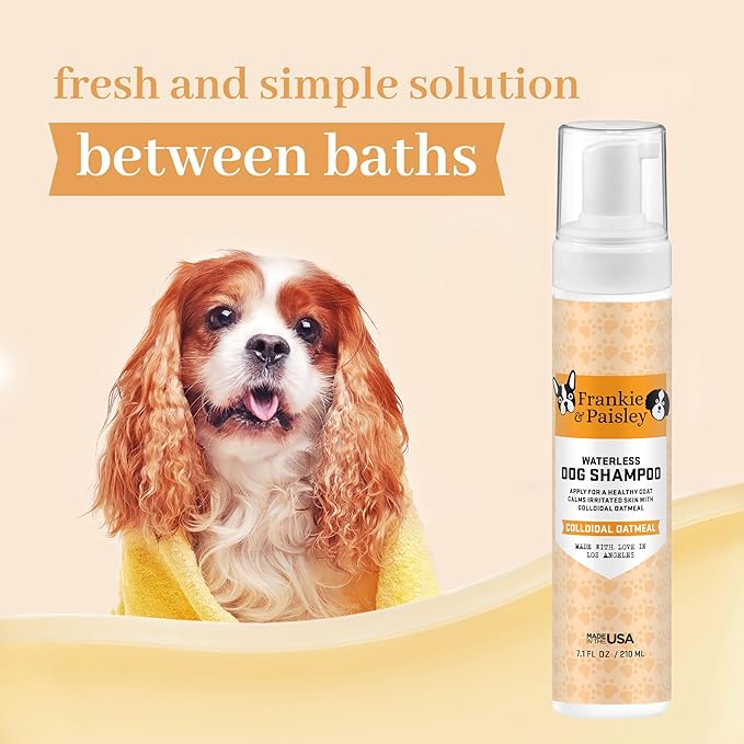Frankie & Paisley Waterless Dog Shampoo, Natural Dry Shampoo for Dogs or Cats No Rinse Required with Natural Colloidal Oatmeal for a Deodorized Puppy - Foaming 7.1 fl. Oz