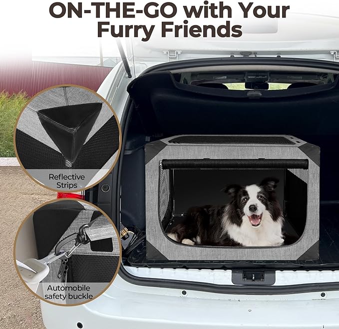Dog Crates,Collapsible Soft Travel Crate for Medium Dogs (3 Year Warranty), Indoor & Outdoor Portable Pet Kennel with Chew Proof Mesh Window (French Gray,30" L x 21" W x 21" H) ﻿