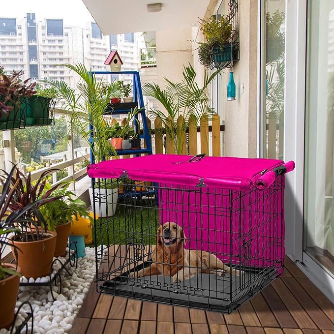 Dog Crate Cover 48 inch XL Dog Kennel Outside Cover, Big Dog Cage for Large Dogs Wire with1 2 3 Doors, Waterproof 600D Oxford Fabric Indoor/Outdoor Pink（Dog Crate NOT Included）