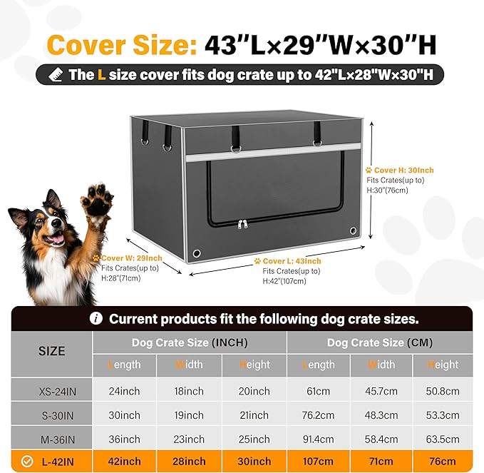 Dog Crate Cover 42 Inch Insulated Tear-Resistant – Heavy-Duty & Breathable Dog Kennel Cover Indoor/Outdoor Use, Seamless Fit Most Wire Crates, Gray(Cover Only)