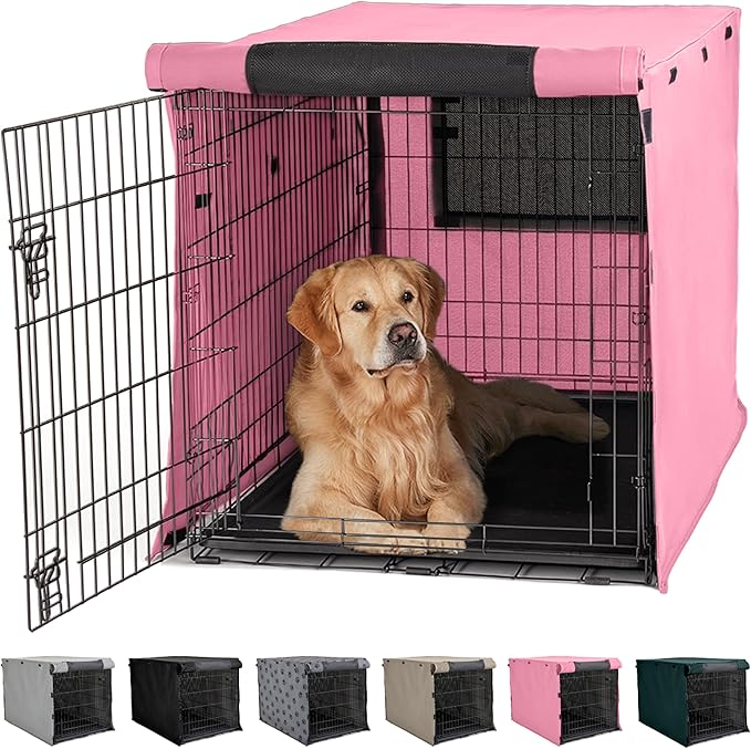 GORILLA GRIP Dog Crate Covers Compatible with Amazon Basics Dog Crates, All Sides Open, Privacy Cover Fits 42" Wire Kennel, Breathable Mesh Windows, Light Reducing Puppy Training Cage Topper, Pink